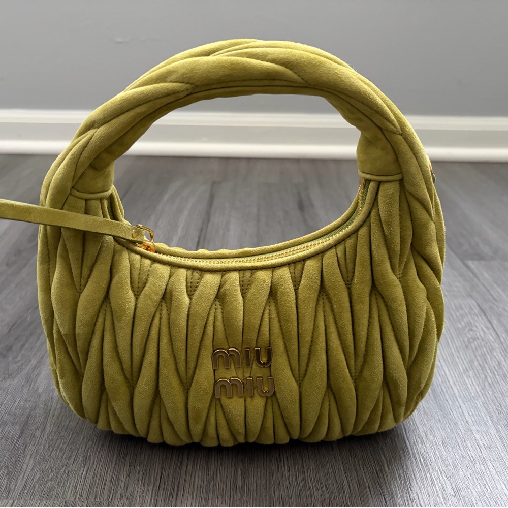 Miu Miu Wander matelassé nappa suede hobo bag